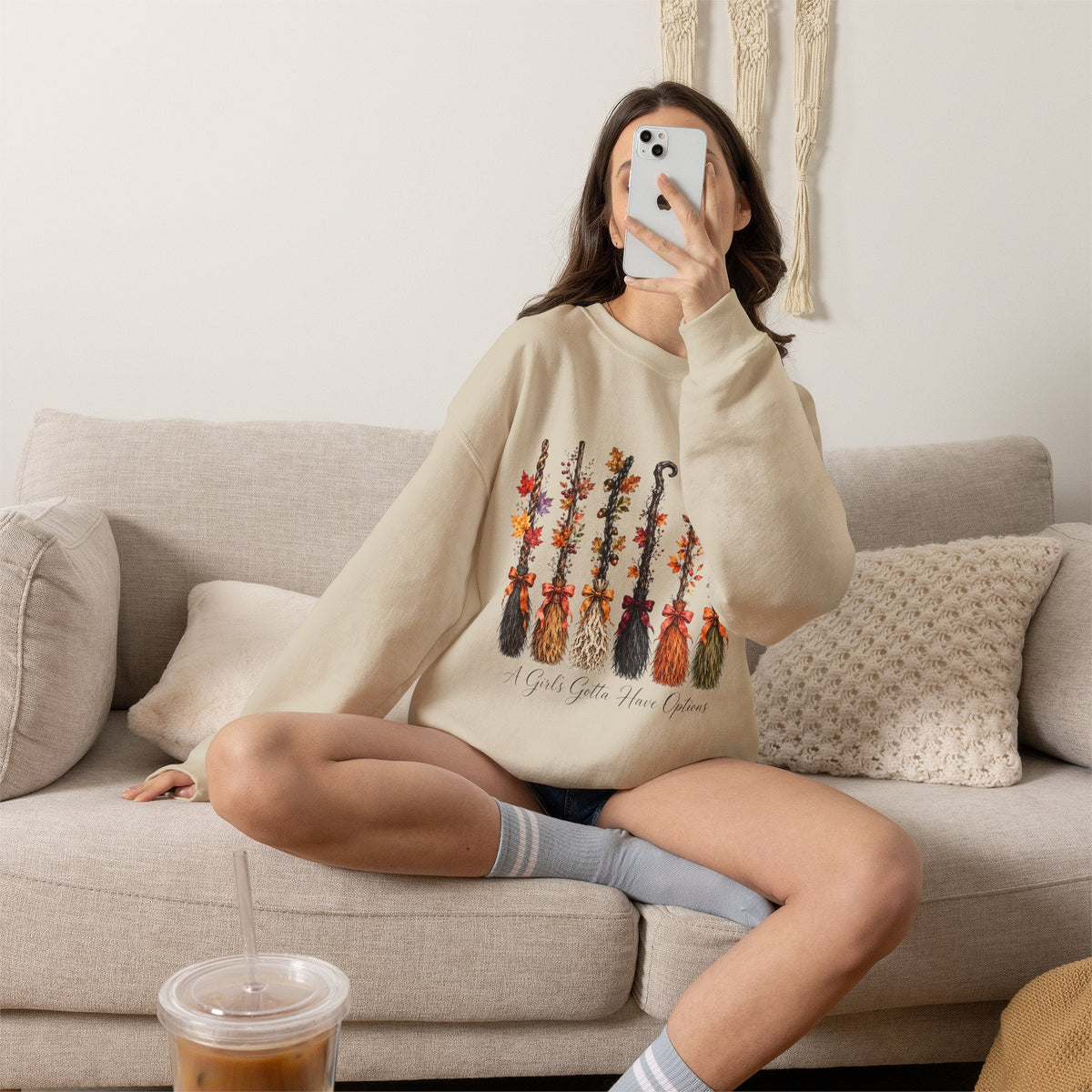 Witch Brooms Crewneck Sweatshirt —  Floral Brooms Fall Graphic - Westport Cove