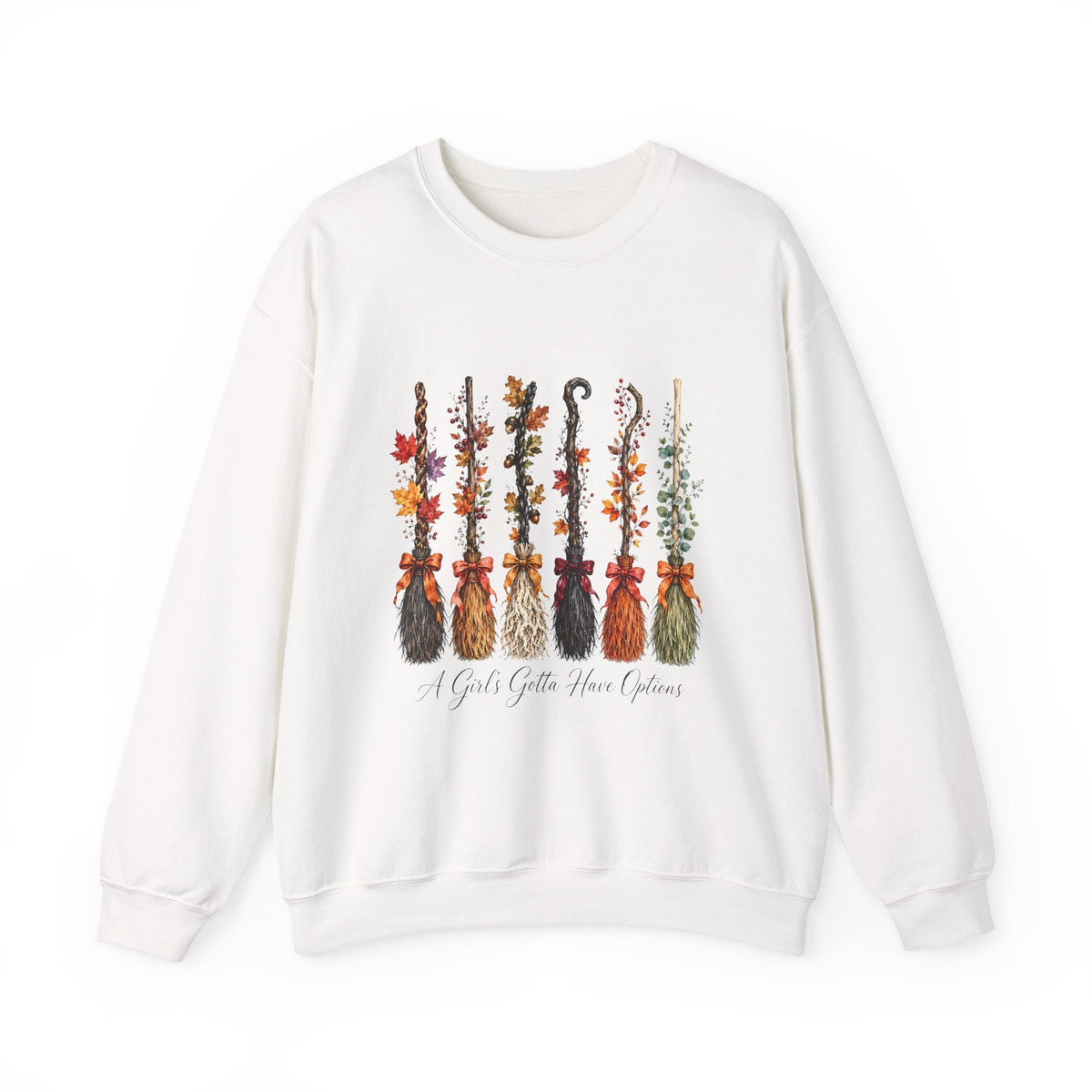 Witch Brooms Crewneck Sweatshirt —  Floral Brooms Fall Graphic - Westport Cove