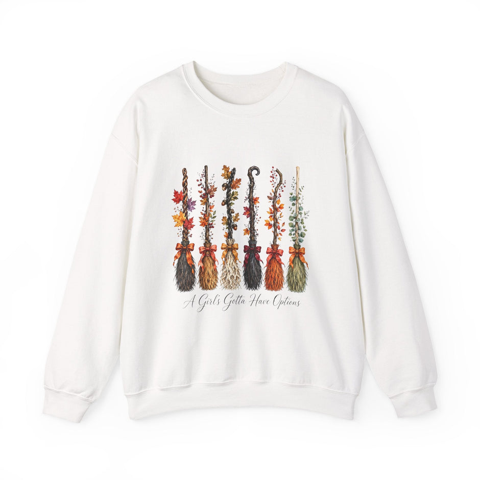 Witch Brooms Crewneck Sweatshirt —  Floral Brooms Fall Graphic - Westport Cove