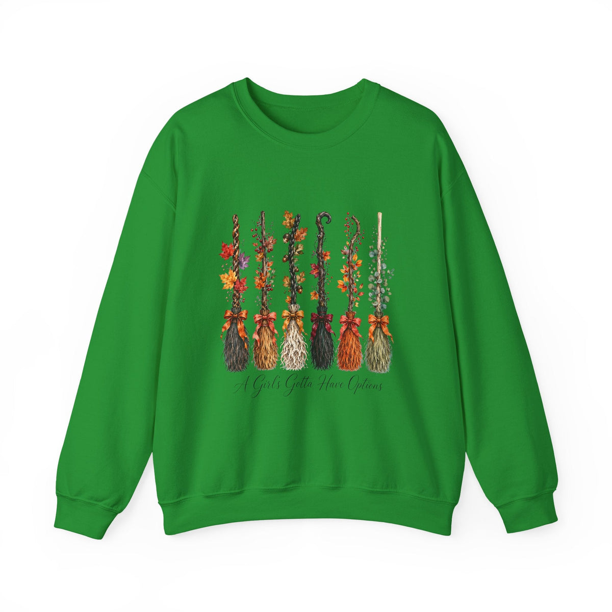 Witch Brooms Crewneck Sweatshirt —  Floral Brooms Fall Graphic - Westport Cove