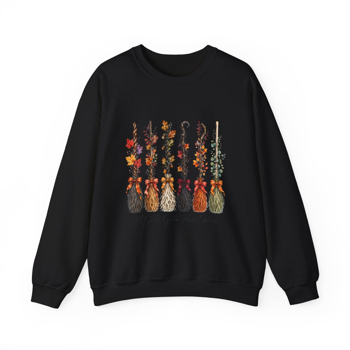 Witch Brooms Crewneck Sweatshirt —  Floral Brooms Fall Graphic - Westport Cove