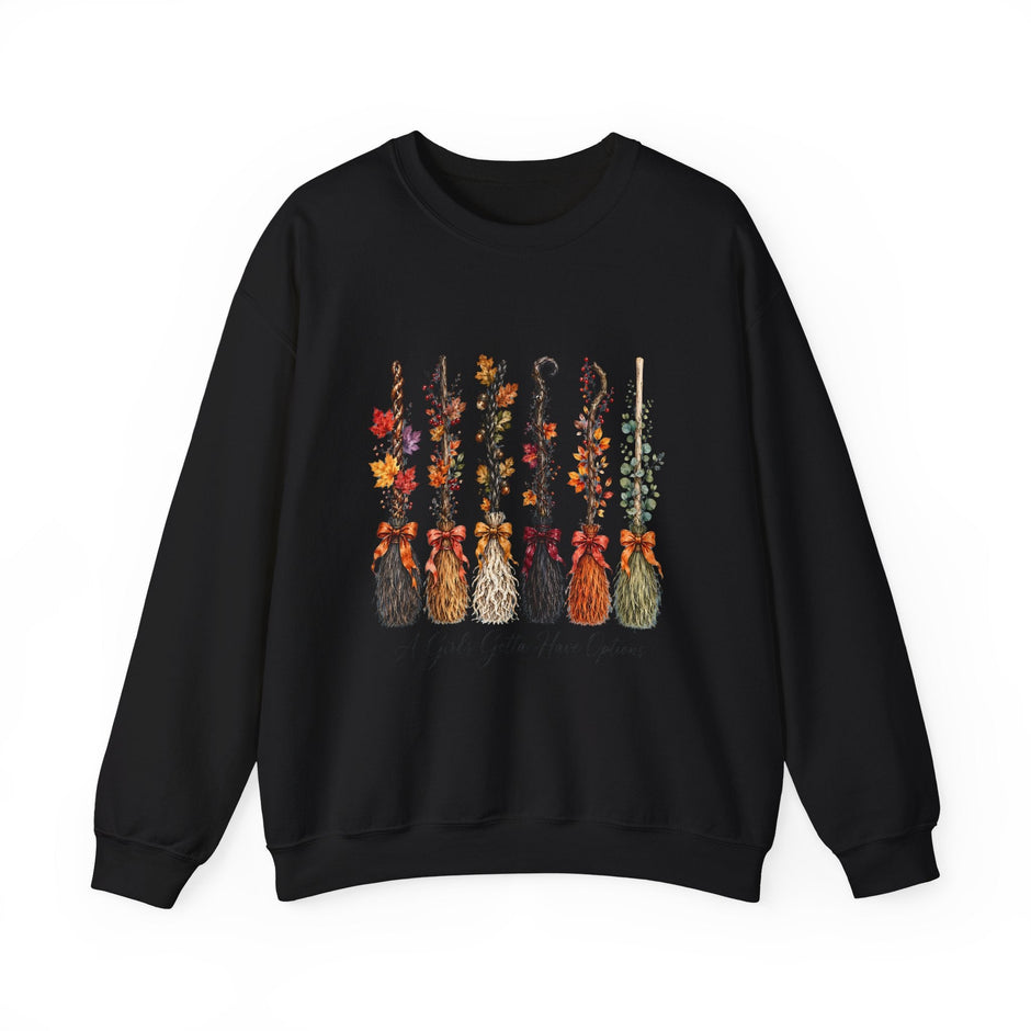 Witch Brooms Crewneck Sweatshirt —  Floral Brooms Fall Graphic - Westport Cove