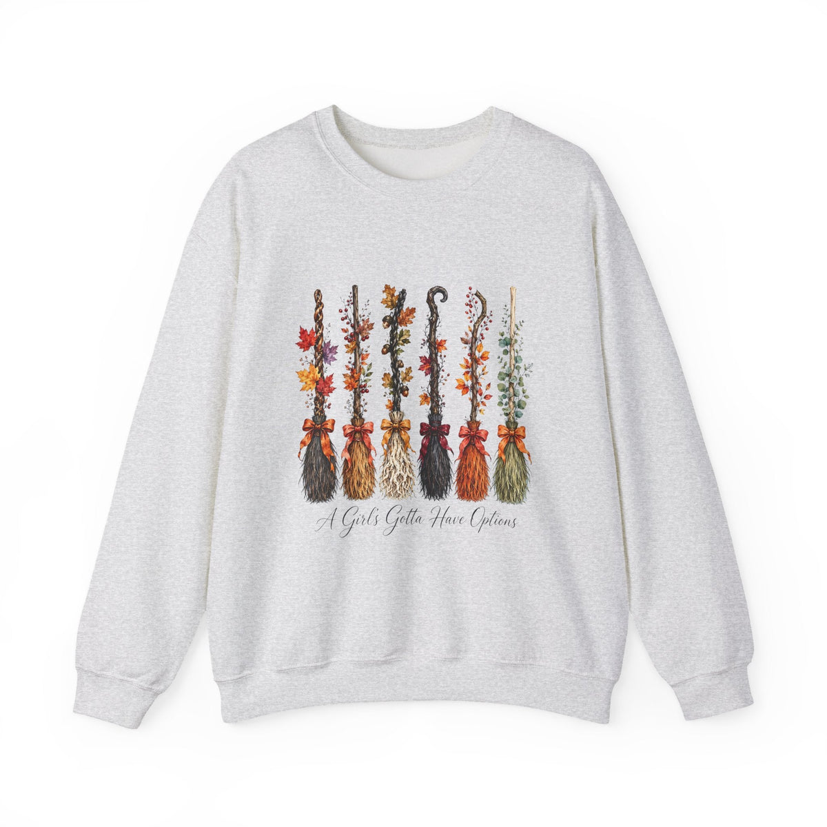 Witch Brooms Crewneck Sweatshirt —  Floral Brooms Fall Graphic - Westport Cove