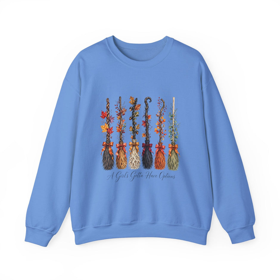 Witch Brooms Crewneck Sweatshirt —  Floral Brooms Fall Graphic - Westport Cove