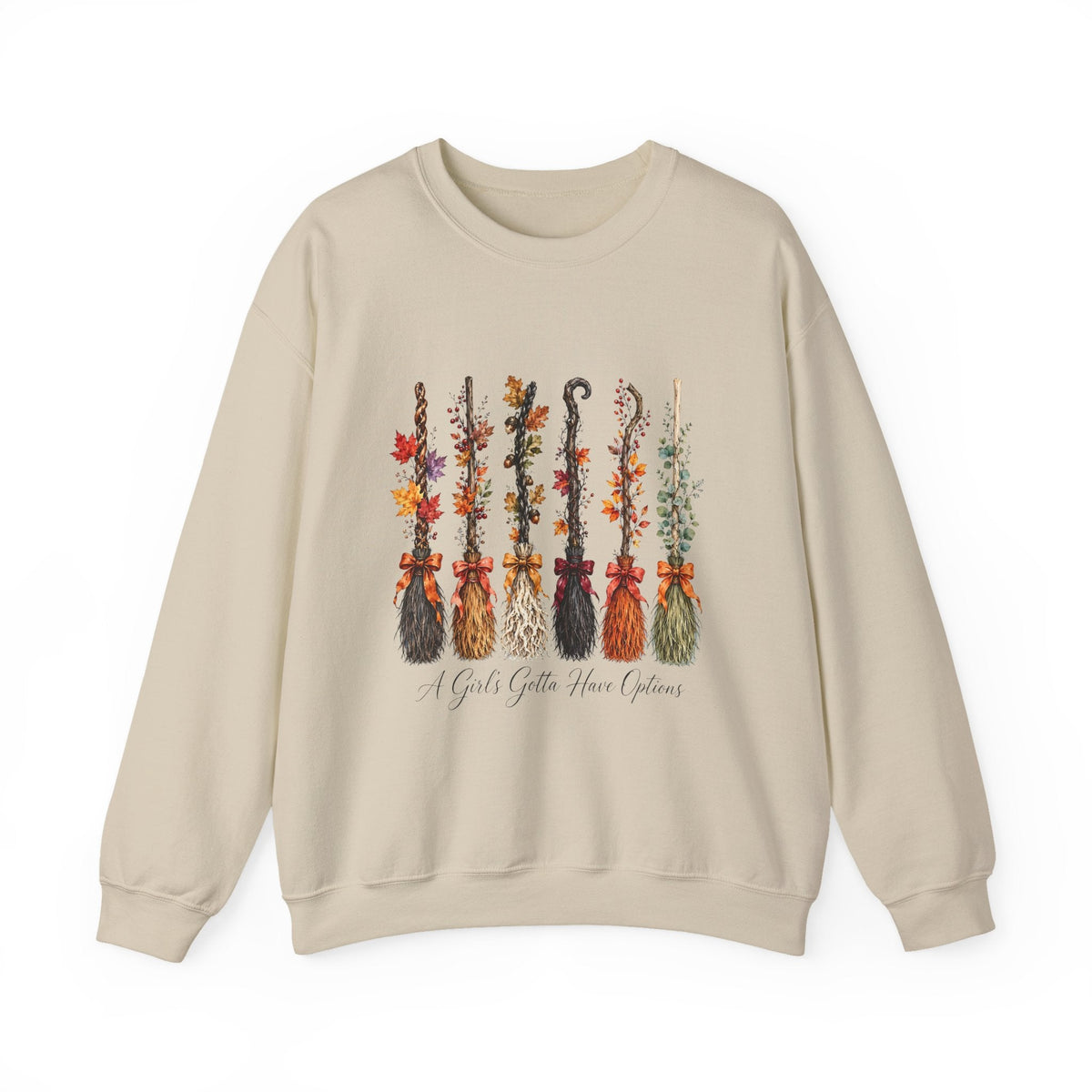 Witch Brooms Crewneck Sweatshirt —  Floral Brooms Fall Graphic - Westport Cove